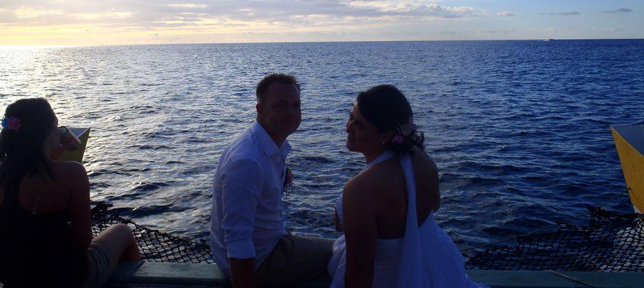 wedding couple on sunset cruise