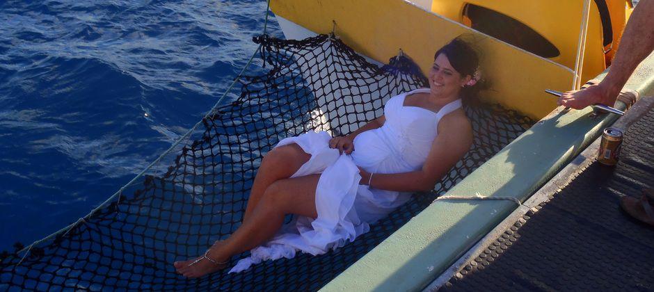 wedding couple on sunset cruise